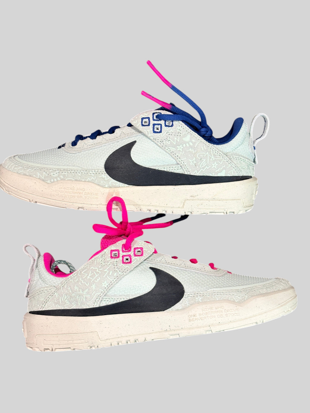 Chaussures de skate FASHION SC Nike SB Day One SE GS en daim et textile, coloris sail, vert pâle et rose vif.