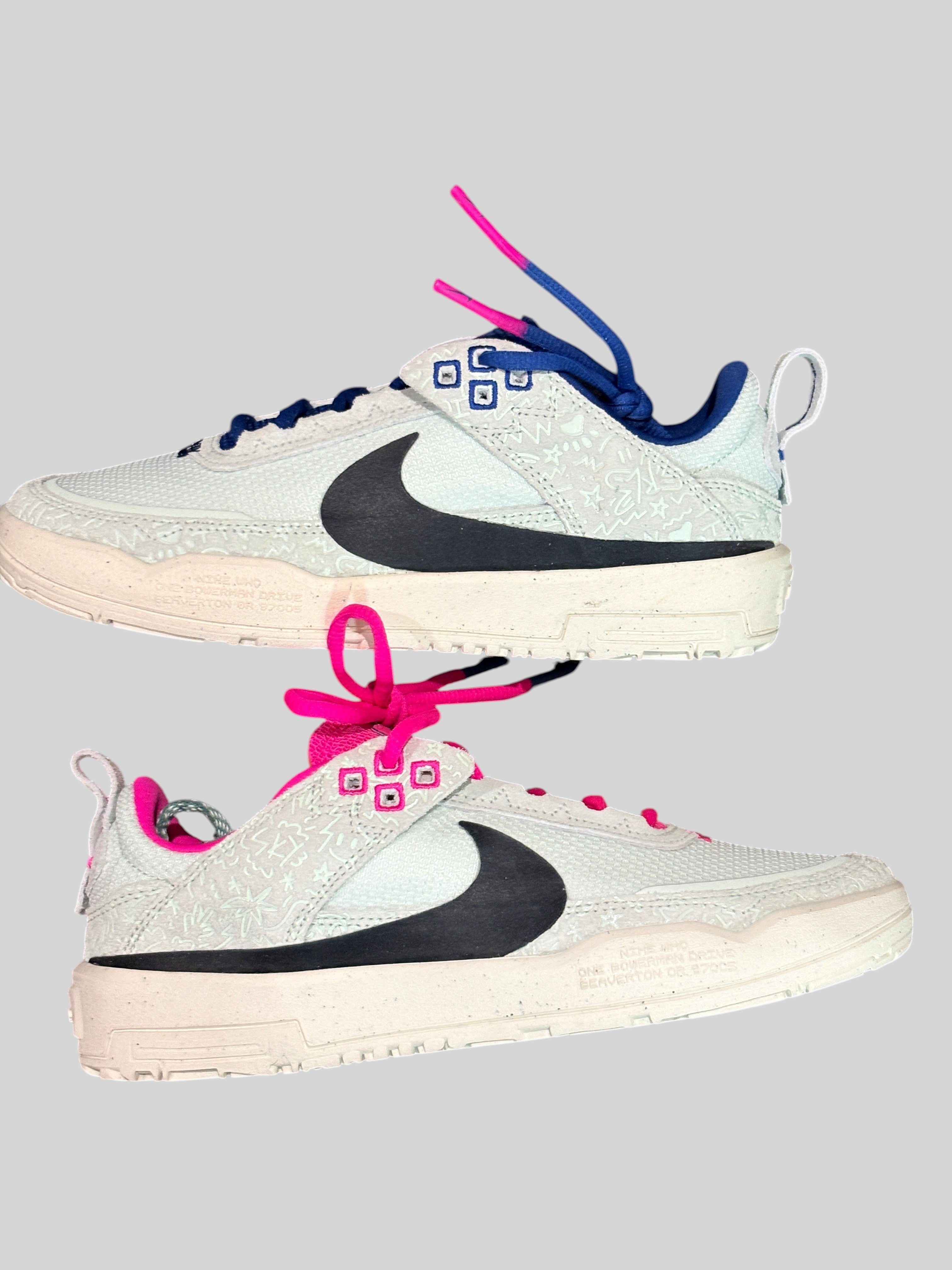Chaussures de skate FASHION SC Nike SB Day One SE GS en daim et textile, coloris sail, vert pâle et rose vif.