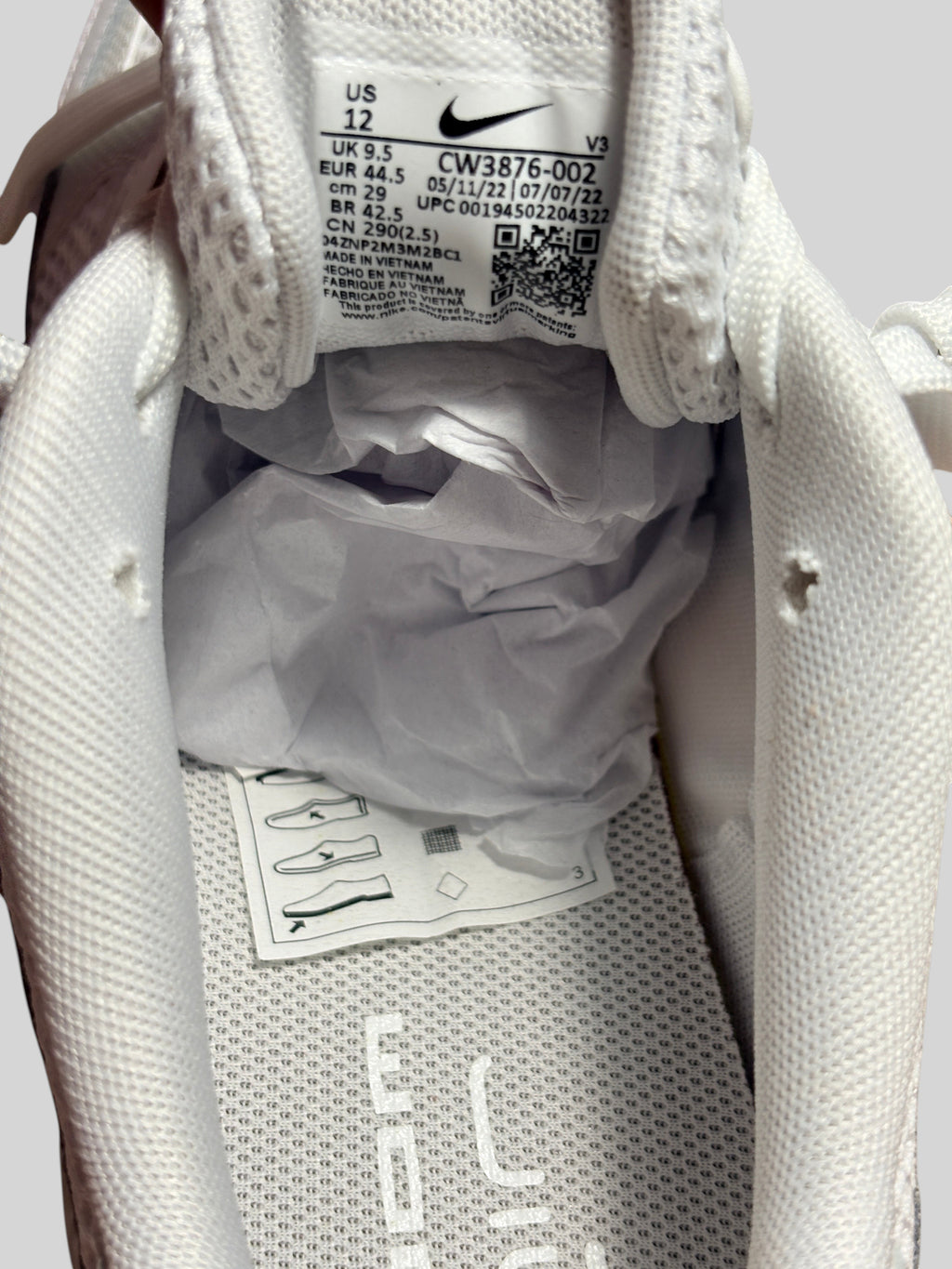 Intérieur de la basket FASHION SC Nike Zoom Air Fire Photon Dust avec étiquette de taille et papier de protection
