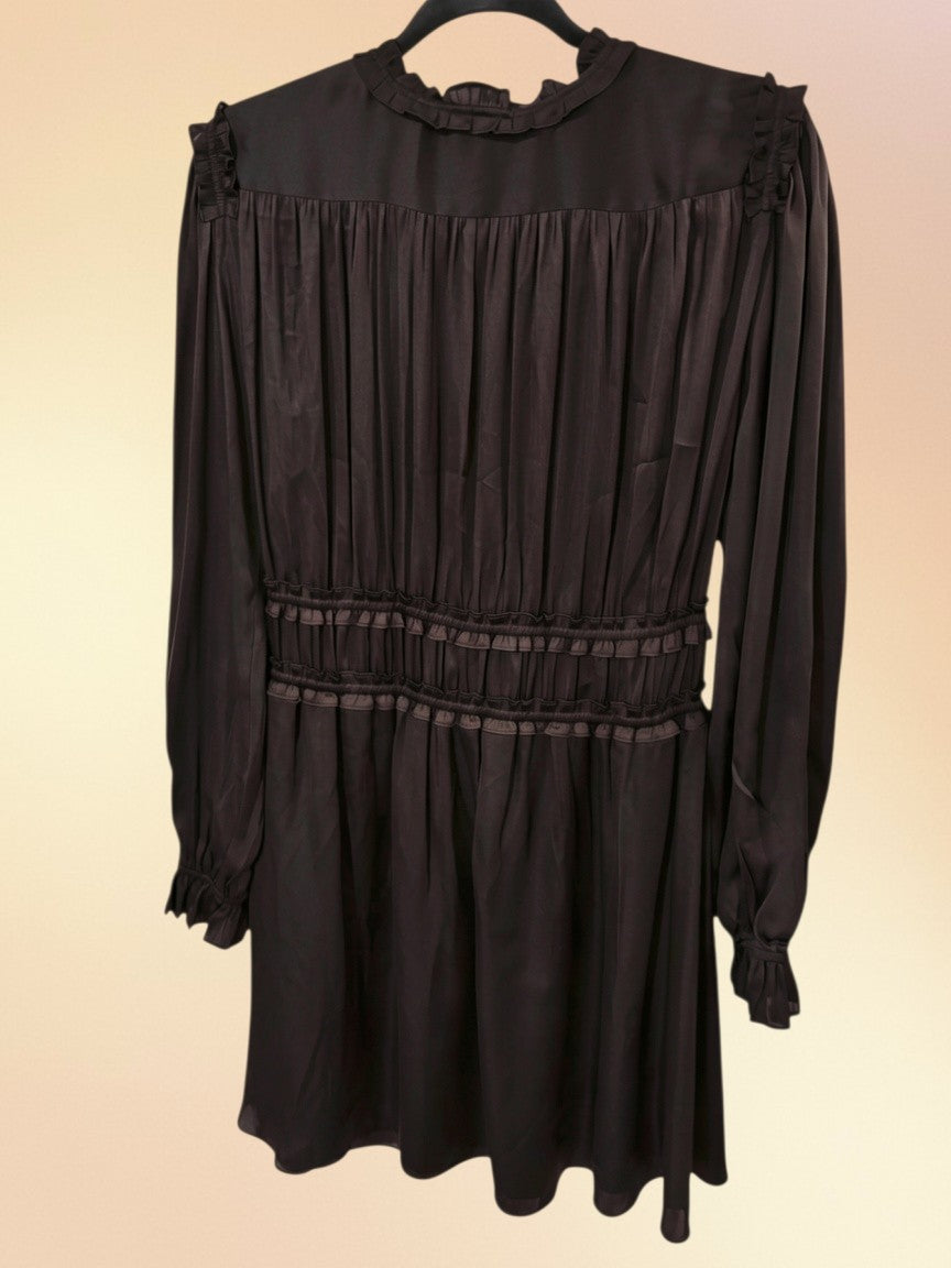 Robe courte noire The Kooples en viscose fluide avec détails volantés aux épaules et à la taille
