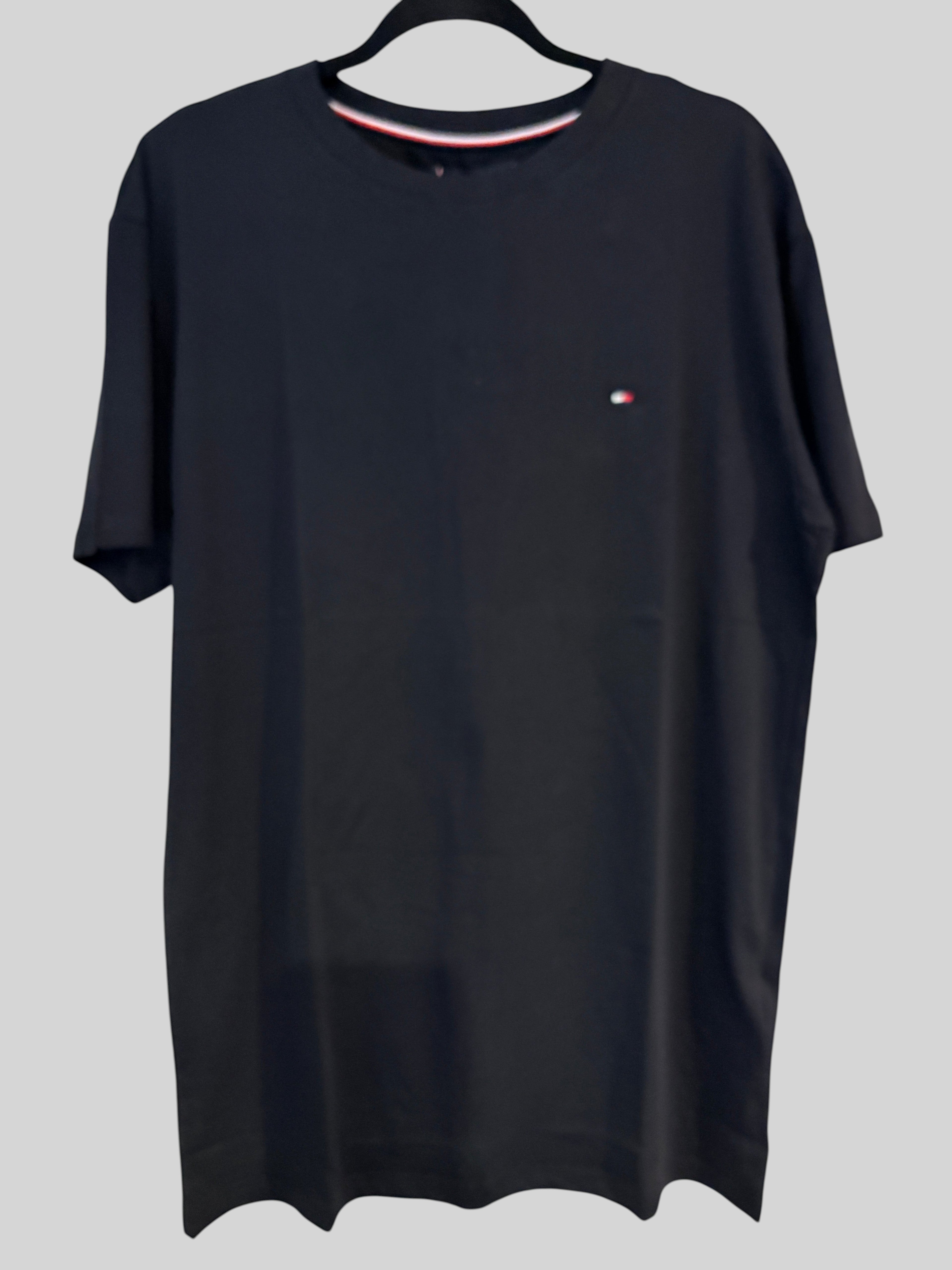 T-shirt noir FASHION SC Tommy Hilfiger en coton stretch avec col rond et logo drapeau brodé sur la poitrine