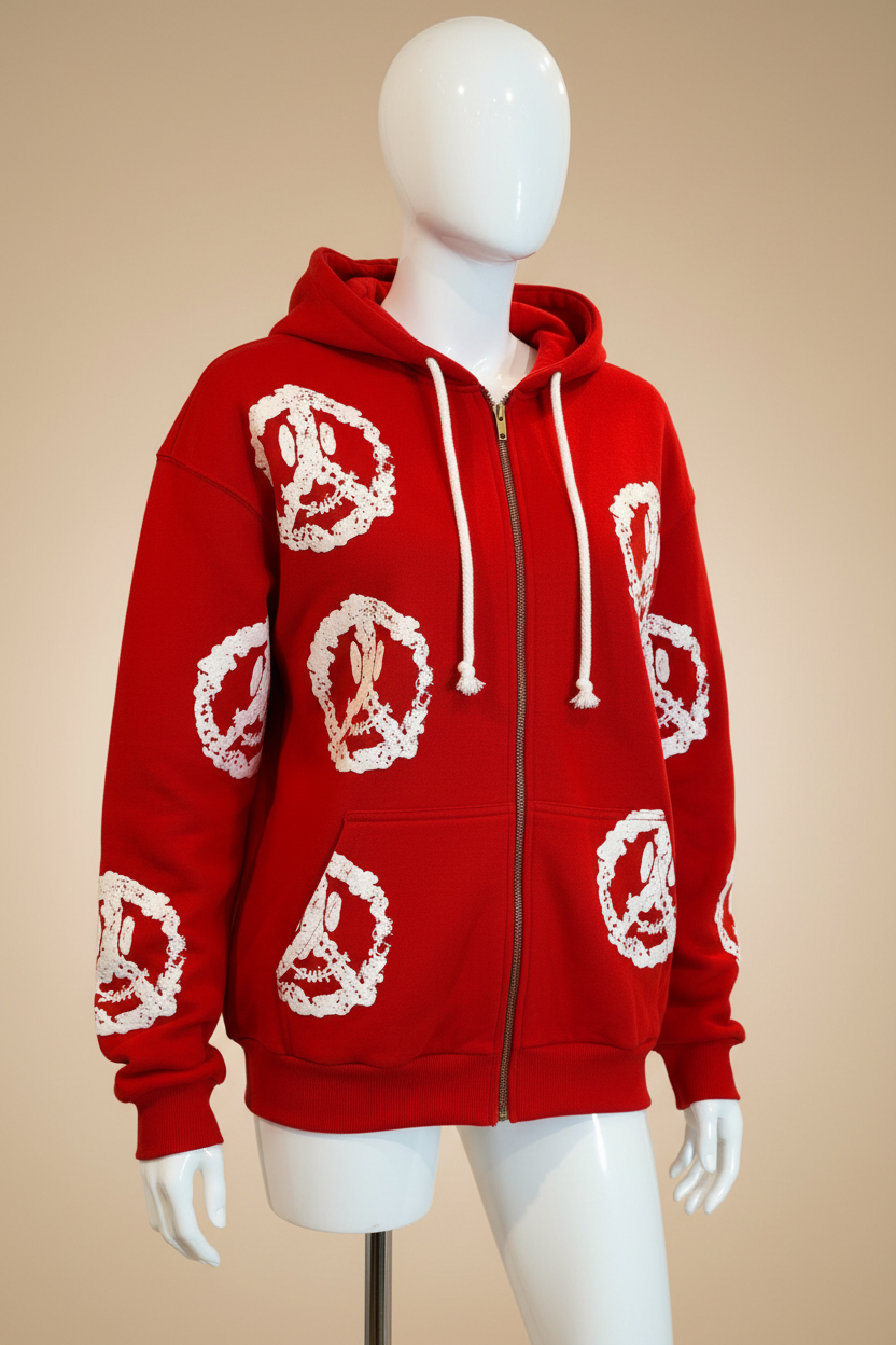 Hoodie Rouge Smiley - Vue Haut
