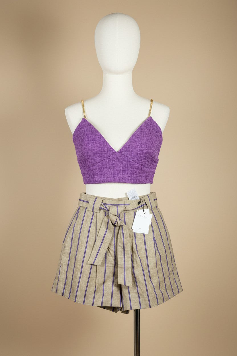 Look coordonné short Sandro + crop top violet