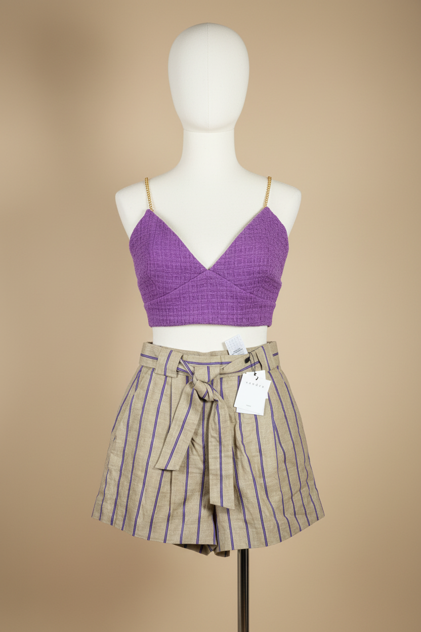 Look coordonné short Sandro + crop top violet