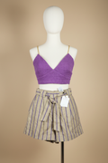 Look coordonné short Sandro + crop top violet