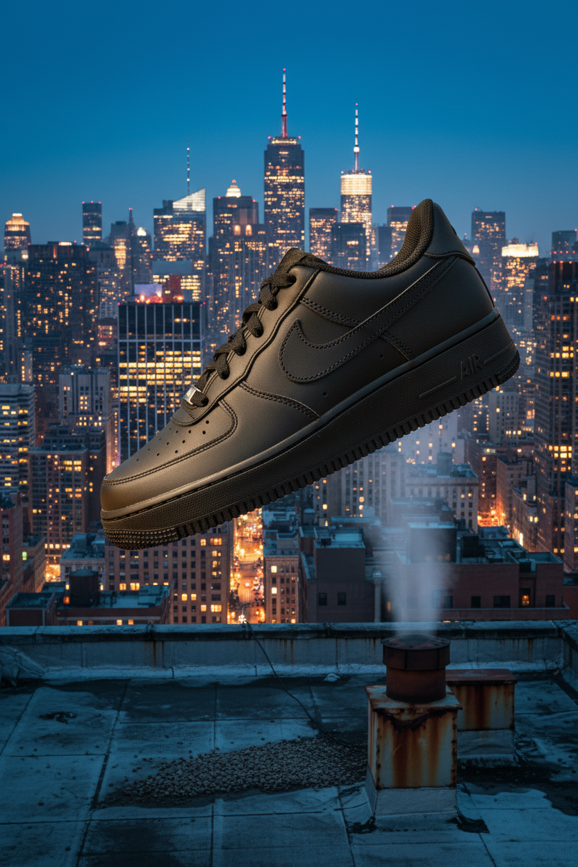 Nike Air Force 1 Triple Black – Skyline NYC Blue Hour