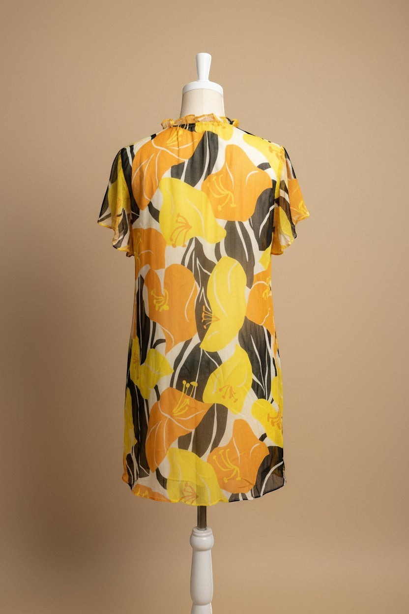 Robe florale jaune dos sans tête