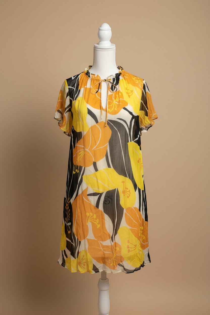 Robe florale jaune face sans tête
