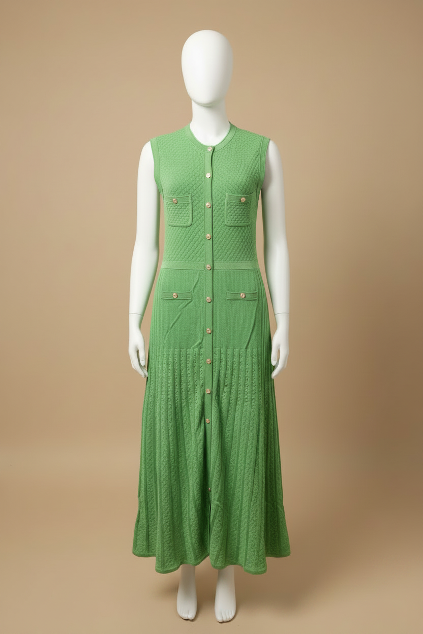 Robe maille verte – effet repassé