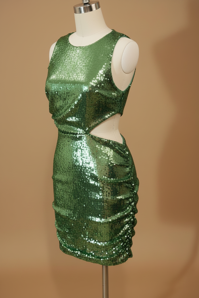 Robe sequins verts – Mannequin centré