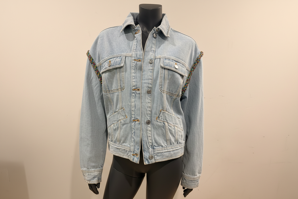 Veste jean strass fond taupe v2